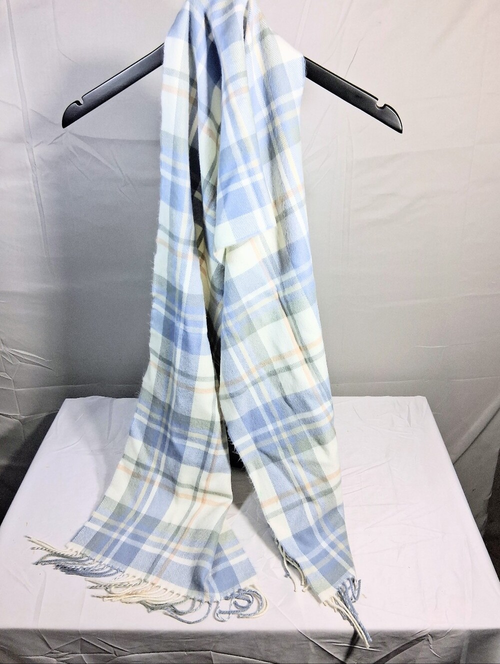 Softer Than Cashmere 12x64 Tartan/ Geometric/ Blue And White Plaid Scarf